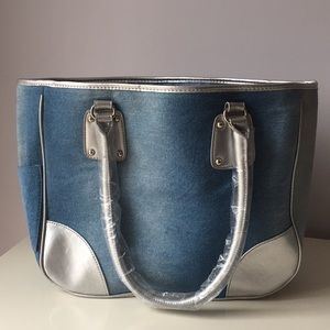 NEIMAN Marcus Silver and Denim Shoulder Bag